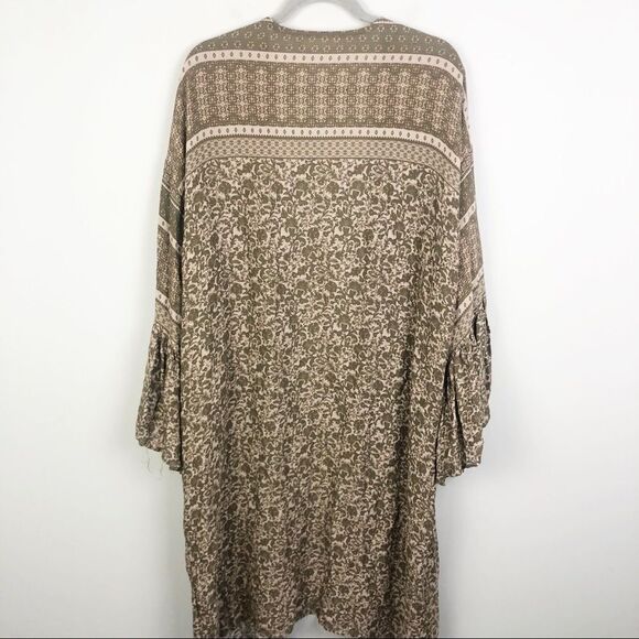 AUDREY 3+1 | Boho Duster Kimono Green Tan Medium - Picture 7 of 8